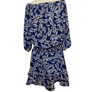 Navy and White Leaf Print Dress